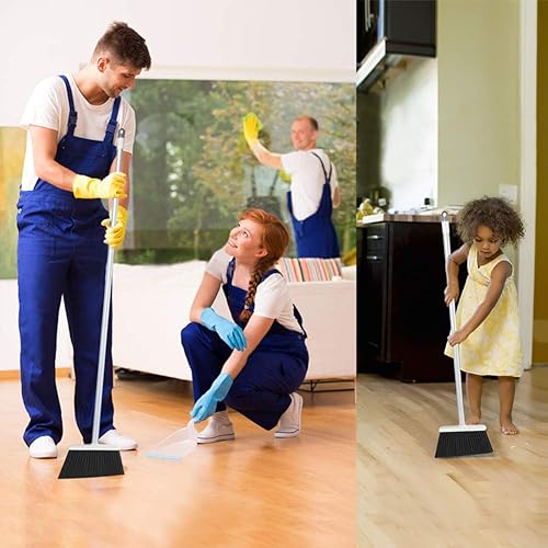 JEHONN Broom and Dustpan Set, Long Handle Lightweight Broom Set Upright Standing Dustpan Stand Up Store Sweep Set for Home Room Kitchen Office Lobby