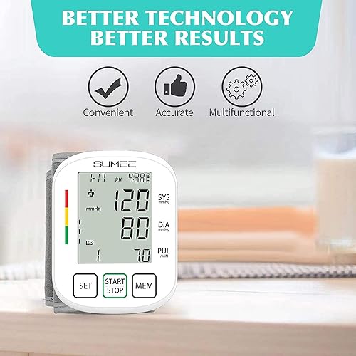 Wrist Blood Pressure Monitor,Accurate Automatic Digital BP Machine,with Irregular Heartbeat Detector, 198 Readings Memory Function and Large LCD Display,Include Carrying Case and 2AAA Batteries-White