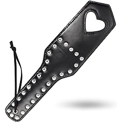 McWheat Leather Paddle, Lightweight Heart Hollow Paddle with Rivet 12.4'' x 3.1'' Smooth & Durable, Black