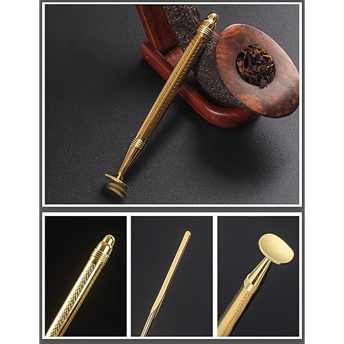 2 in 1 Classic Tobacco Pipe Tamper Tool - Wave Pattern Smoking Pipe Nozzle Cleaner Accessories Gold