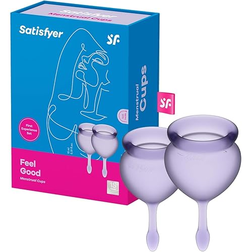 Satisfyer Feel Good Menstrual Cup - Reusable Period Cup with Removal Stem - Soft, Flexible Body-Safe Silicone, Easy Insertion & Removal - Includes 2 Cup Sizes for All Flows Purple