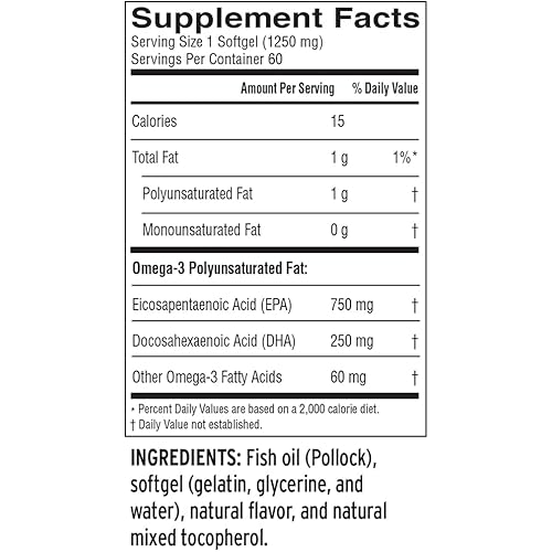 Barlean's Ideal Omega 3 Fish Oil Supplements with 1,000mg EPADHA for Heart, Mind, and Mood - Pharmaceutical Grade, Certified Sustainable, Orange Flavor - 60 Softgels