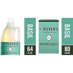 Mrs. Meyer's Laundry Set, Basil, 2 ct: Laundry Detergent 64 fl oz, Dryer Sheets 80 ct