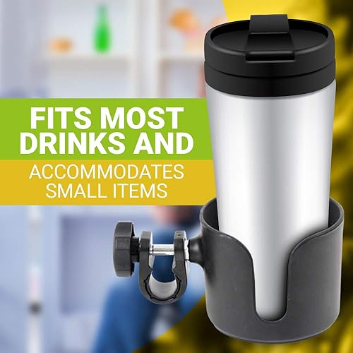 BodyHealt Adjustable Cup Holder - Black - for Any Kind of Strollers, Walkers, Wheelchairs, Rollator & Knee Scooters Universal Drinking Cup Holder, Bottle Holder, No Screws Required