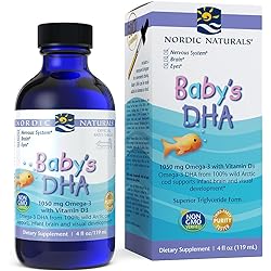 Nordic Naturals Baby’s DHA, Unflavored - 4 oz - 1050 mg Omega-3 300 IU Vitamin D3 - Supports Brain, Vision & Nervous System Development in Babies - Non-GMO - 24 Servings