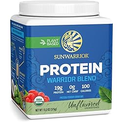 Vegan Protein Powder with BCAA | Raw Keto Protein Shake Gluten Free Non-GMO Dairy Free Soy Sugar Free Low Carb Plant Based Protein Powder | Unflavored 15 SRV 375 G | Warrior Blend by Sunwarrior