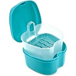 Genco Dental Denture Case, Denture Box with Strainer, Night Cleaner Denture Bath Box for Retainer, Mouthguard, False Teeth, and Denture Cleaning Teal