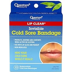 Quantum Health Lip Clear Invisible Cold Sore Bandage, Fever Blister Patch - Patch Soothes and Protects, Hides Cold Sores, Helps Prevent Contamination, 12 Ct