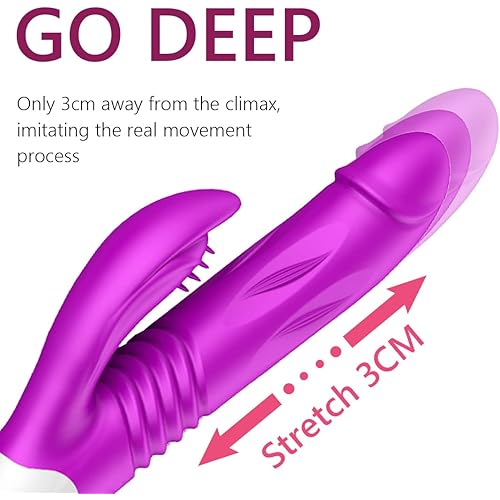 Thrusting Rabbit Vibrator, 9" Triple Action G Spot Vibrator with Independent Clitoral Stimulator, 10 Patterns, Waterproof & Rechargeable Sex Toys for Women. Purple White