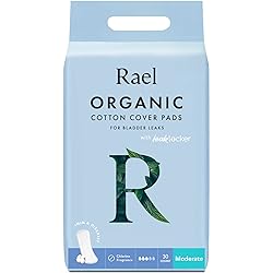 Rael Organic Cotton Cover Incontinence Pads - Moderate Absorbency, Bladder Control and Postpartum Pads, 4-Layer Core with Leak Guard Technology, Postpartum 30 Count