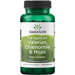 Swanson Valerian, Chamomile & Hops - Full Spectrum Herbal Supplement Promoting Relaxation & Comfort - Natural Formula Supporting Mind & Body Wellness - 60 Capsules
