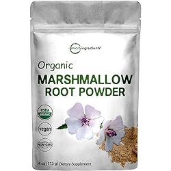 Pure USDA Raw Organic Marshmallow Root Tea Powder, 4 Ounce, Filler Free and Traditional Used, Supports Digestive Gastrointestinal Health, No Irradiated and No GMOs, Vegan Friendly