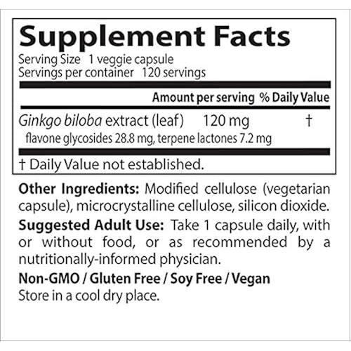 Doctor's Best Extra Strength Ginkgo, Non-GMO, Gluten Free, Vegan, Soy Free, Promotes Mental Function and Memory, 120 mg, 120 Count Pack of 1