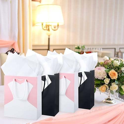 12 Pcs Bridal Party Gift Bags for Wedding 9 x 7.5 x 3.5 Inch Wedding Gift Bags, 6 Bridesmaid Gift Bag 6 Groomsmen Gift Bags with 12 Tissue Paper and Handle for Wedding Bridal Shower Proposal
