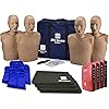 CPR Savers Training Adult 4 Pack with 4 PRESTAN Professional Dark Skin Adult Manikins, 4 Lifesaver AED Trainers, Vests and Knee Pads
