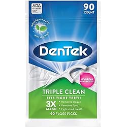 DenTek Triple Clean Advanced Clean Floss Picks | No Break & No Shred Floss 90 Count Pack of 3