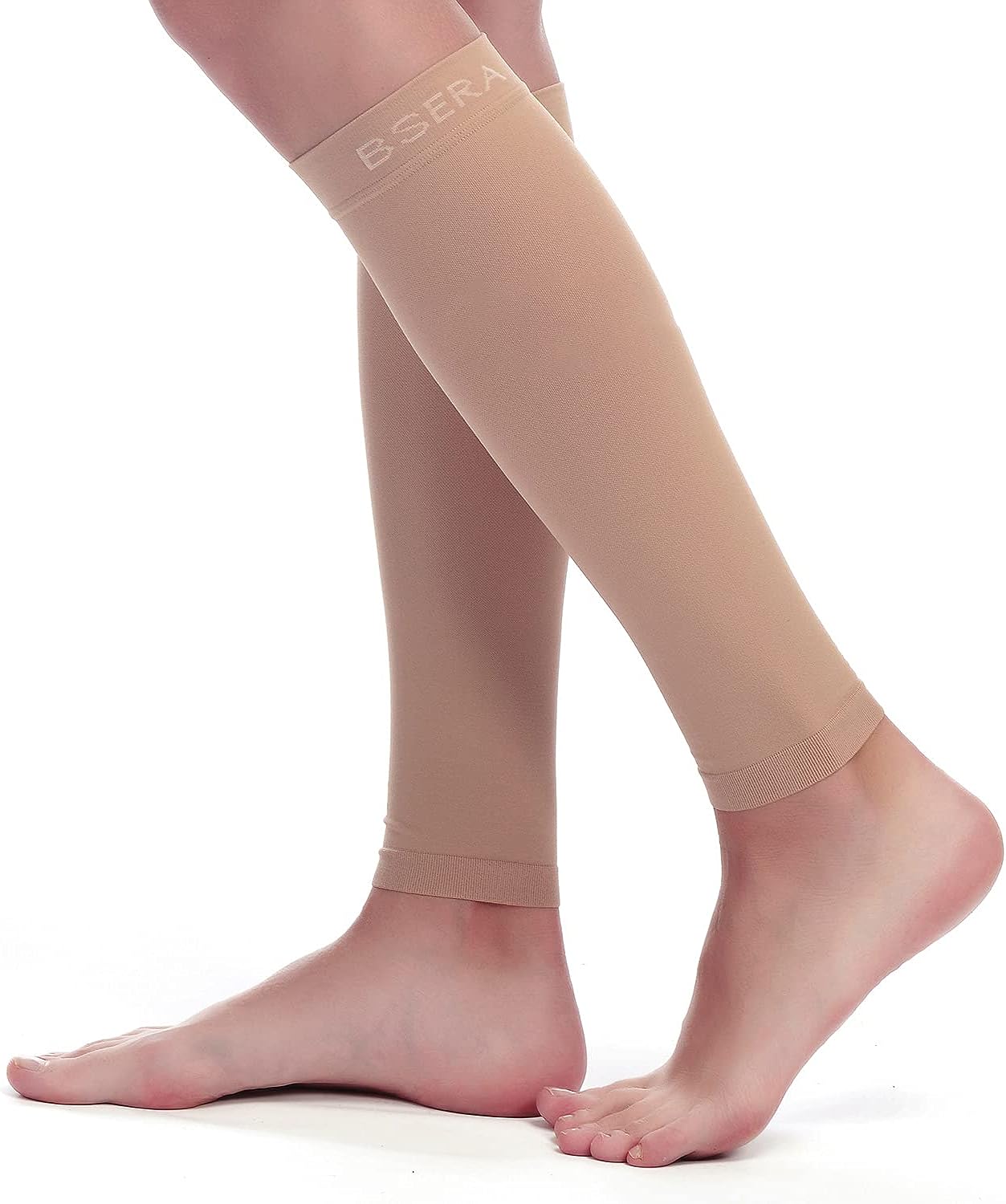 BSERA Calf Compression Sleeve Women, 2 Pairs 20-30mmHg Footless Compression Socks for Swelling Shin Splints Varicose Veins