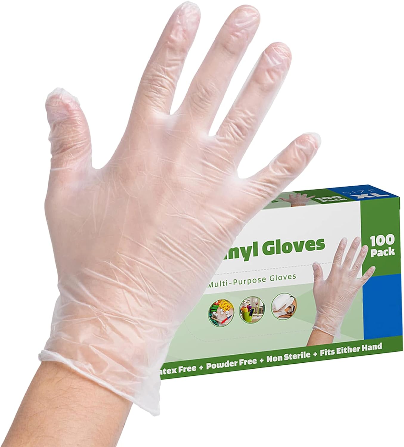 100 Pack] Clear Powder Free Vinyl Disposable Plastic Gloves