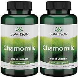 Swanson Chamomile Stress Support -Made with German Chamomile Flower -Herbal Supplement to Promote Stress, Relaxation and Sleep Support - Helps Easy Body and Mind -120 Capsules, 350mg Each 2 Pack