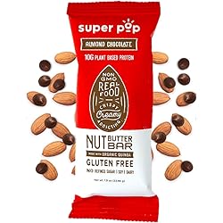 Super Pop Snacks, Clean Plant Based Protein Bars, All-Natural Almond Butter Bars with Organic Whole Foods, Meal Replacement, Gluten Free, Low Carb, Dairy Free, 10g of Protein, Almond Chocolate 12 pack