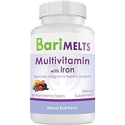 BariMelts Multivitamin with Iron - Fast Melting Bariatric Multivitamin for Post Gastric Bypass and Sleeve Gastrectomy Surgery Patients, Weight Loss Surgery Vitamins [60 Tablets]