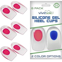 ViveSole Silicone Gel Heel Cups 6 Pack - Shock Absorbing Shoe Inserts for Plantar Fasciitis, Sore Heel, Achilles, Bone Spurs, Pain Relief - Foot Comfort Support Protectors for Women, Men - Massaging