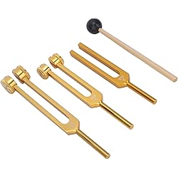 Body Tuning Forks, 128 256 512Hz 3 Pcs Impact Resistant High Accuracy Tuning Fork Set Aluminium Alloy with Hammer for Sound HealingGold