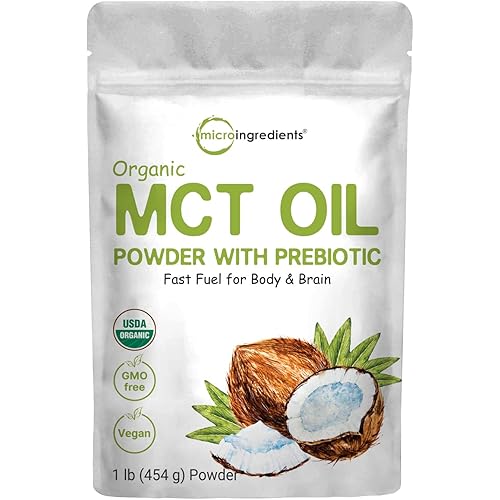 Organic MCT Oil Powder with Prebiotic Fiber,1 Pound16 Ounce, Fast Fuel for Body and Brain, C8 MCT Oil for Coffee Creamer, Delicious for Tea, Smoothie, Drink and Beverage, No GMOs, Keto Diet, Vegan