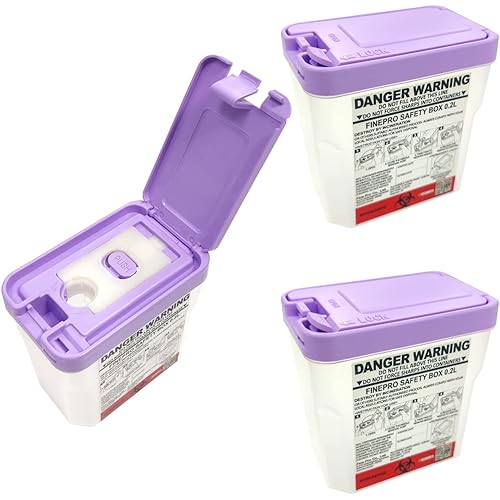 FINEPRO 0.2L Size Portable Pen-Needle Disposal Container Diabetes Care 0.2L, PurpleClear, 3