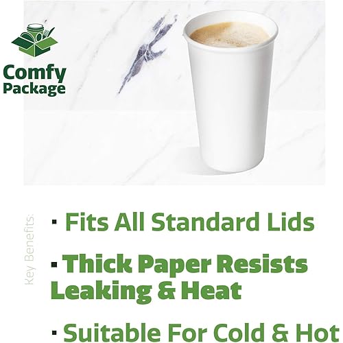 200 Pack] 16 oz. Disposable White Paper Hot Coffee Cups