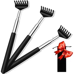 3-Pack Black Telescopic Back Scratcher, ELASO Portable Extendable Stainless Steel Back Scratchers for Men Women with Beautiful Carry Bag