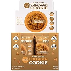 321glo Collagen Protein Cookies, Soft-Baked Cookies, Low Carb and Keto Friendly Treats for Women, Men, and Kids 12-Pack, Peanut Butter