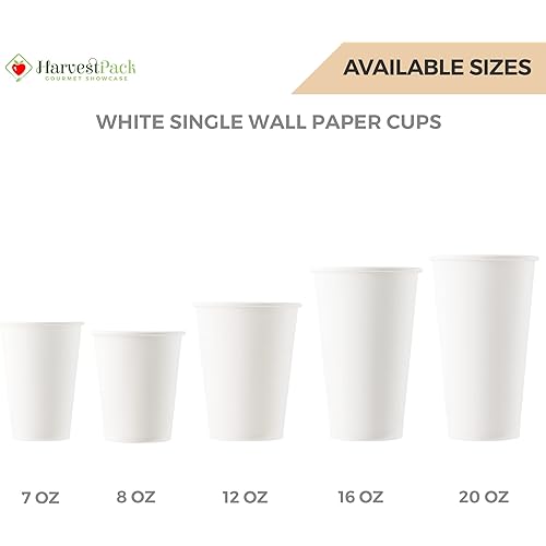400 COUNT] HARVEST PACK 8 oz White Single Wall Disposable Paper Cups - Hot Chocolate Drinks Water Coffee Tea Cocoa Cafe Cappuccino Espresso Latte
