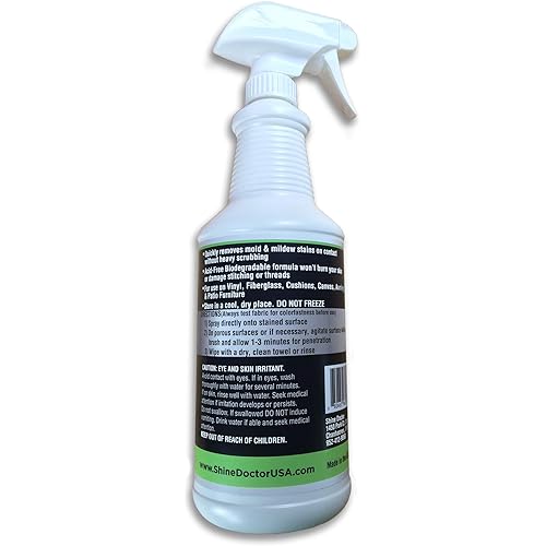 Shine Doctor Mold & Mildew Stain Remover 32 oz. Quickly Removes Mold & Mildew Stains without heavy scrubbing. Biodegradable & Environmentally Friendly