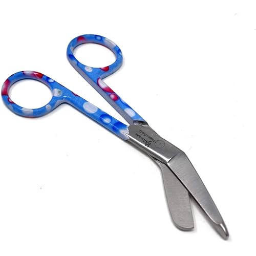 Blue & Pink Dew Drops Handle Pattern Color Lister Bandage Scissors 5.5" 14cm, Stainless Steel