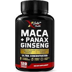 Maca Root Capsules 10,000mg Korean Panax Ginseng 1,400mg - 20x Concentrated Extract Black Red Yellow Maca Root, 10x Concentrated Extract Panax Ginseng Capsules - Ultra Potent & Highly Purified