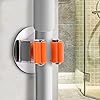 Broom Holder, Anti Slip Wall Mounted Rust Proof American Style Stainless Steel Mop Organizer Space Saving for Tiles for WoodRound seat single free punch
