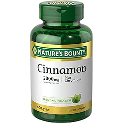 Nature’s Bounty Cinnamon 2000mg Plus Chromium, Sugar Metabolism Support Supplement, 60 Capsules
