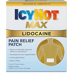 Icy Hot Max Strength Lidocaine Plus Menthol Pain Relief Patches for Back or Large Area, 5 Count