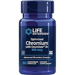 Life Extension Optimized Chromium with Crominex 3 500 mcg – Glucose and Cholesterol Management Supplement – Gluten-Free, Non-GMO - 60 Vegetarian Capsules