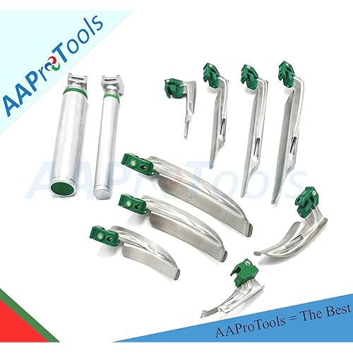 AAProTools Airway Intubation Deluxe Conventional Set - Set of 9 Blades 4 Straight 5 Curved & 2 Handles First Responder Kit
