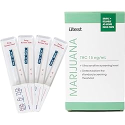 UTest THC 15 ngmL Home Drug Test Strips - Easy-to-use, LOW Detection THC Test Kit, Single Use 4-pack