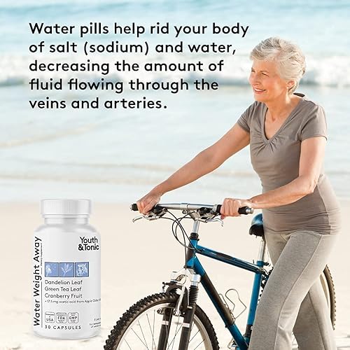 Natural Diuretics for Blood Pressure Support | High Strength Water Weight Pills to Lower Water Retention | Fluid Loss & BP Supplements for Heart & Circulatory System wVitamins & Herbs | Women & Men