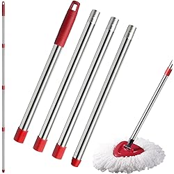 4-Section Spin Mop Replacement Handle - 2.5-5 Foot Mop Handle Replacement Stick Compatible with O-Ceda Spin Mop Base, EasyWring Mop Refills for Floor Cleaning Mop Head Not Included