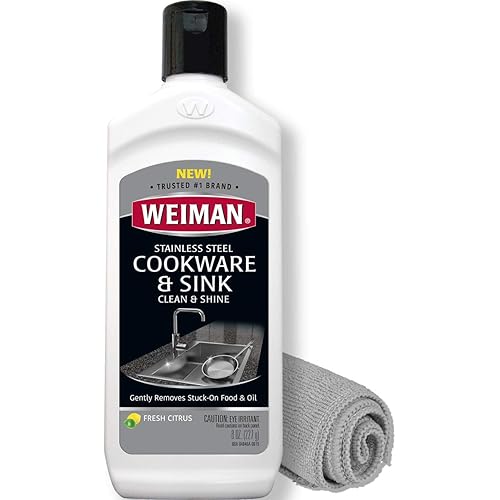 Weiman Stainless Steel Sink and Cookware Cleaner and Polish with Microfiber Cloth - 8 Ounce