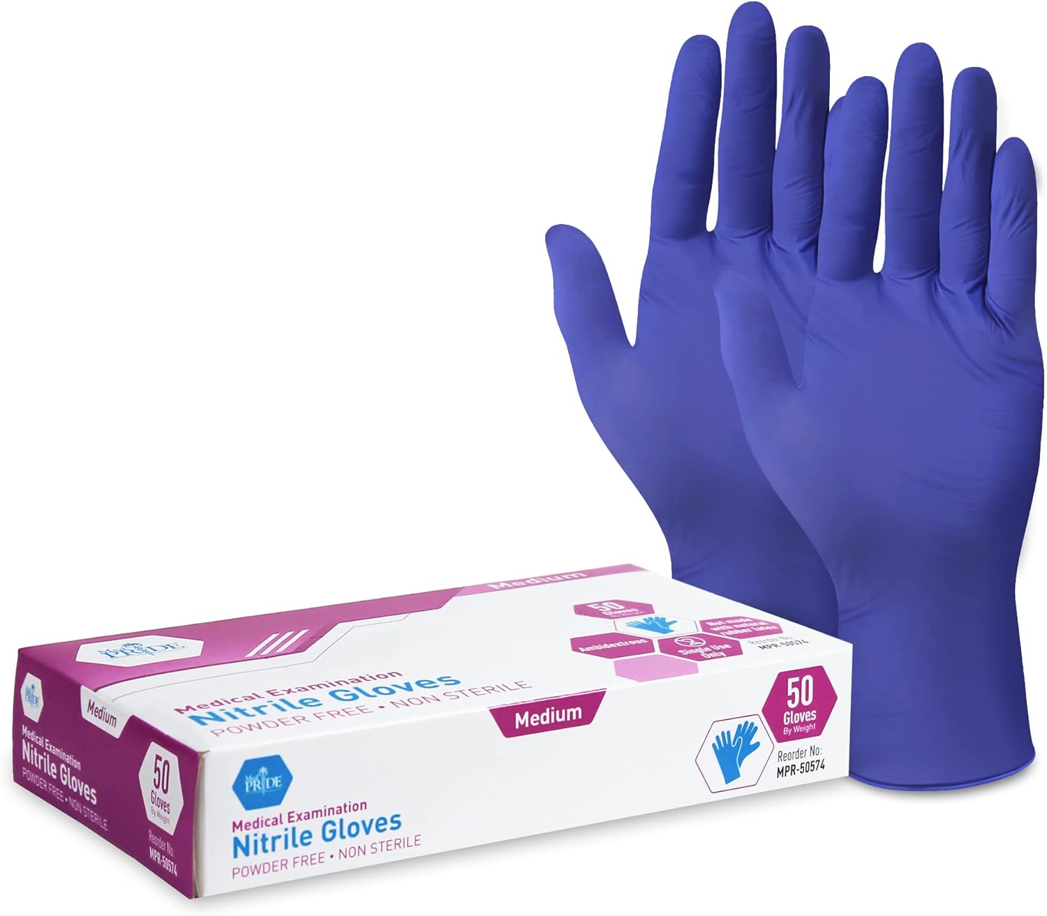 MED PRIDE Nitrile Medical Exam Gloves - Disposable Powder & Latex-Free Surgical Gloves For Doctors Nurses Hospital & Home Use