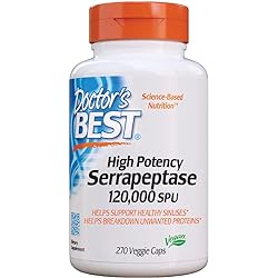 Doctor's Best High Potency Serrapeptase, Non-GMO, Gluten Free, Vegan, Supports Healthy Sinuses, 120, 000 SPU, 270 Veggie Caps