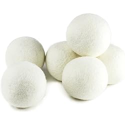 Upgraded SnugPad XL Size Wool Dryer Balls Natural Fabric Softener & 100% Organic Premium New Zealand Wool, Reduce Wrinkles & Save Time, Baby Safe & Hypoallergenic, White 6Count