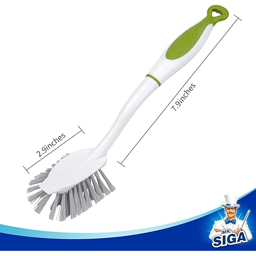 MR.SIGA Dish Brush with Long Handle Built-in Scraper, Scrubbing Brush for Pans, Pots, Kitchen Sink Cleaning, Pack of 3