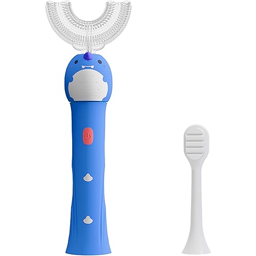 Kids Electric Toothbrush,U Shaped Ultrasonic Automatic Toothbrush Kids with 3 Brush Heads,Whole Mouth Baby Toothbrush,3 Cleaning Modes, IPX7 Water Resistant for Toddler 2-12, Blue Dinosaur